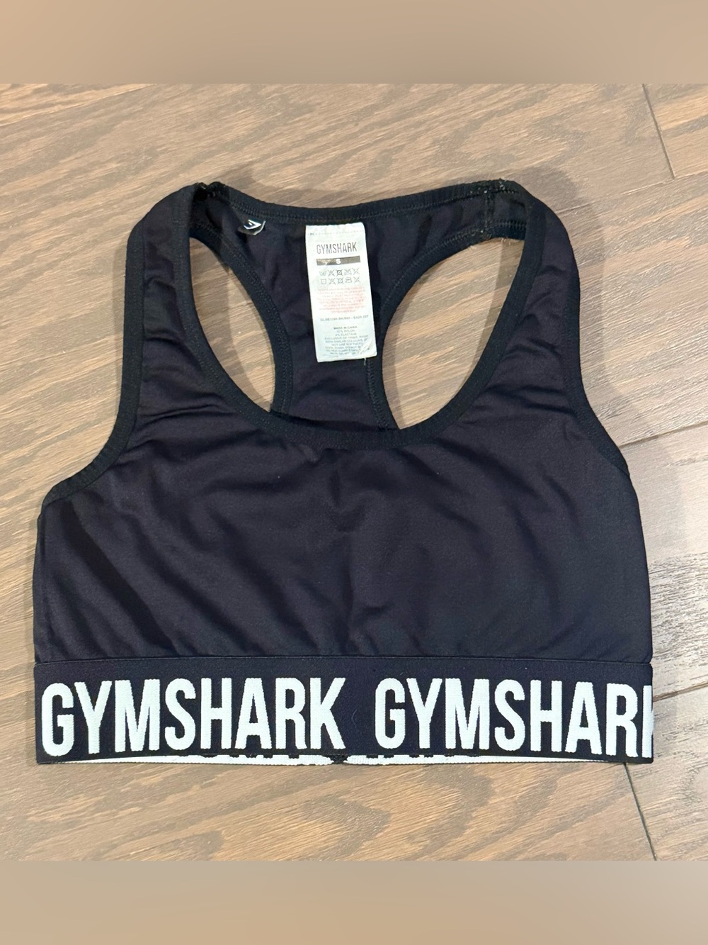 Gymshark Black Sports Bra Small Logo Band Medium Support Activewear Workout